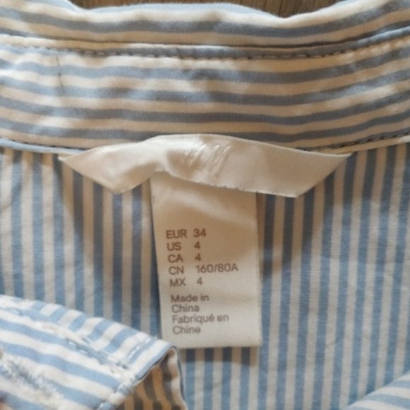 H & M Pinstripe Blue and White Menswear Inspured Long Tuxedo Blouse - Picture 5 of 7